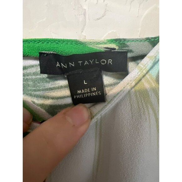Ann Taylor Green Floral Watercolor Print Sleeveless Tank Top Sz L - Picture 4 of 8